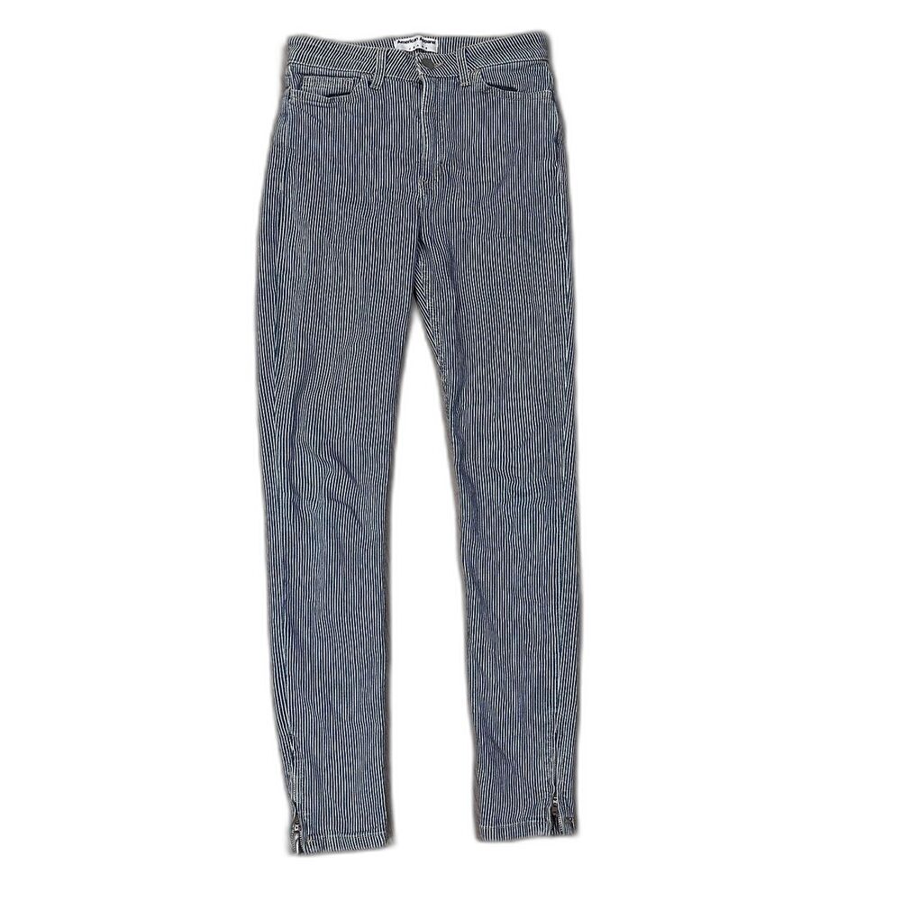 Vintage American Apparel Hickory Stripe High Waisted Skinny Jeans Ankle Zip 27